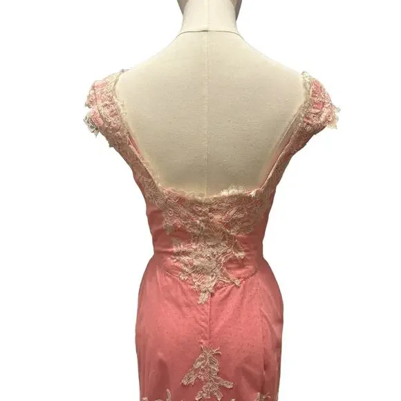 American vintage 50’s Pink Lace netting overlay shelf bust dress size X Small - Picture 7 of 16